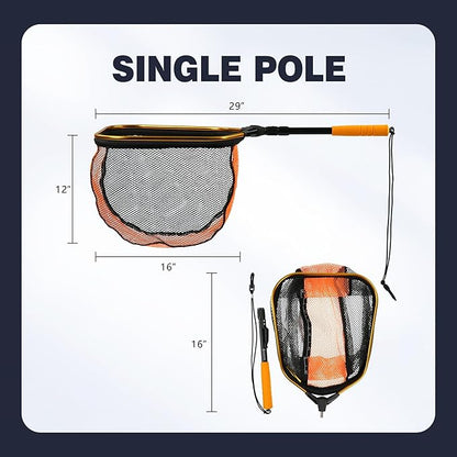 Black Paw Floating Fishing Net - Telescopic Foldable Fish Landing Net with Adjustable Mesh Head, Built in Length Scale