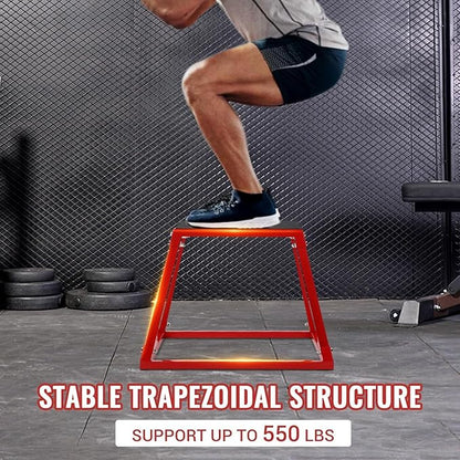 Plyometric Jump Box,Heavy Duty Steel Jumping Box with Rubber Pad,Step Up Box Set(12 18 24 Inch),550lbs Capacity,Deadlift Platform for Strength Training Conditioning Step Up Workouts Men Women Red