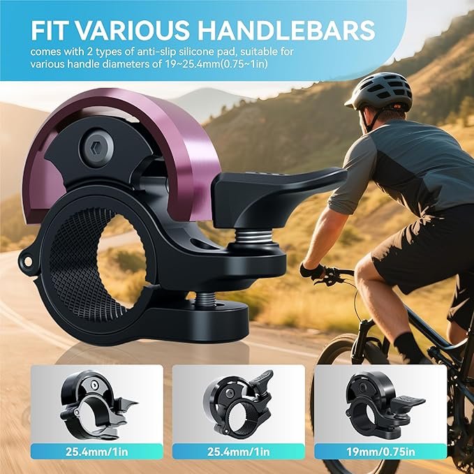 Greallthy Bike Bell, Aluminum Alloy Bicycle Bell with Clear Loud Sound, Bike Bells for Adults and Kids, Sturdy and Compact Bell Fits 0.75-1in(19-25.4mm) Handlebar for Mountain, Road Bikes.