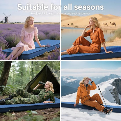 Sleeping Pad for Camping, Self Inflating 4" Ultra-Thick Memory Foam Camping Mat with Built-in Electric Pump, 9.5 R-Value Insulated Air Mattress Sleeping Pads for Car Travel Tent Cot
