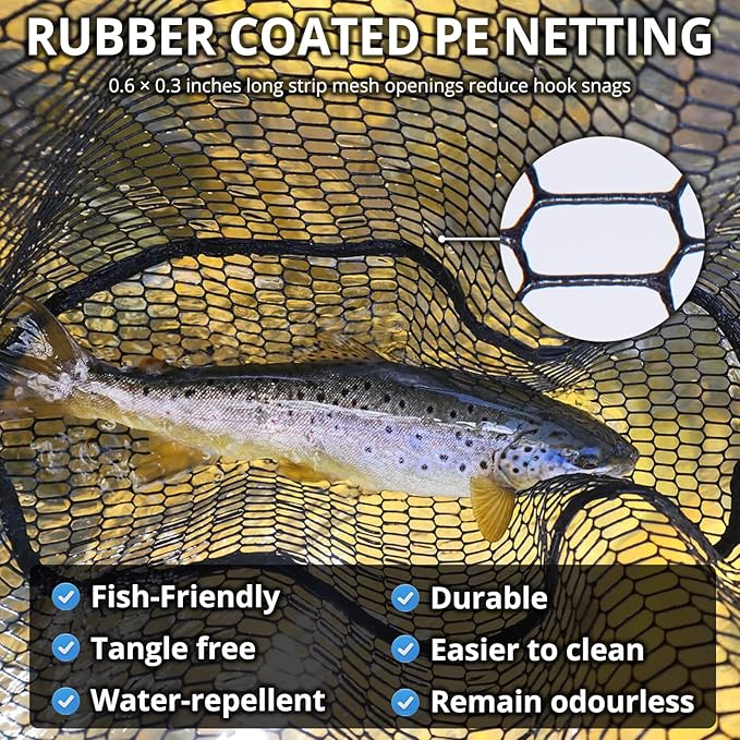 High Strength Large Landing Net - Fishing Net with Long Telescoping Handle and Soft Rubber Netting, Dip Net for Fishing, Ideal for Boat, Pier, River Angling