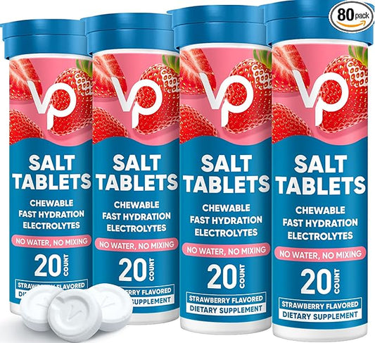 Venture Pal Chewable Electrolyte Tablets, 80 Count Fast-Dissolve Sugar-Free Stick Salt Tablets - Variety Pack for Rapid Hydration, Outdoor Running, Hiking, Sports | Keto & Vegan Friendly | 4 Pack