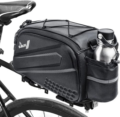 Bike Trunk Rear Rack Bag - Waterproof Bicycle Travel Expedition Rack Cargo Helmet Carrier Bag with Bottle Holder for Bicycle, E-Bike