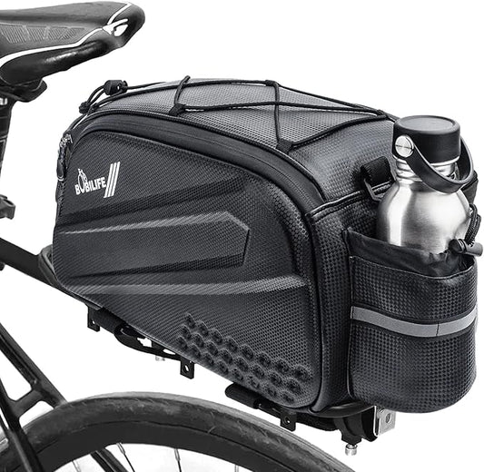 Bike Trunk Rear Rack Bag - Waterproof Bicycle Travel Expedition Rack Cargo Helmet Carrier Bag with Bottle Holder for Bicycle, E-Bike
