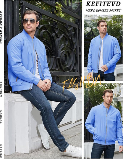 KEFITEVD Men's Jacket Casual Windproof Bomber Jackets Full Zip Windbreaker Warm Winter Padded Coats