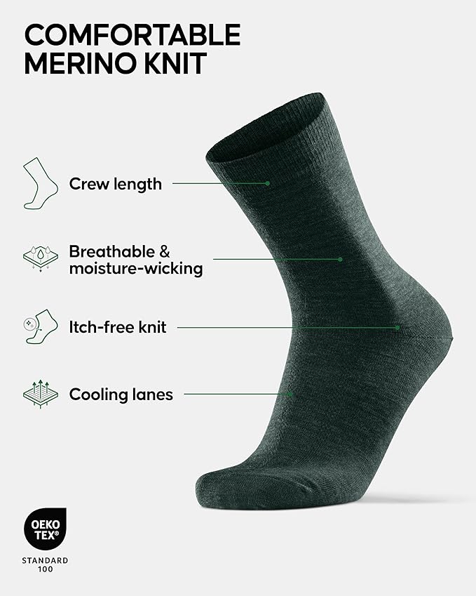 DANISH ENDURANCE Hiking Socks, Lightweight, Merino Wool Socks for Men & Women, Moisture Wicking & Thermal, 1 or 5 Pack