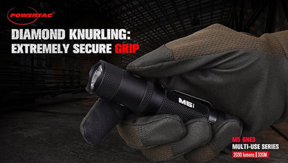 PowerTac M5-G3 2030 Lumens Rechargeable Tactical Flashlight, 330M Throw with Magnetic Charging and Dual Switch, LED Flashlight for Outdoor Emergency