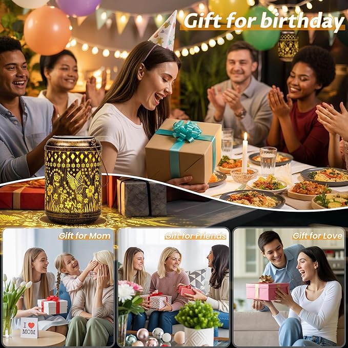 Solar Lanterns Hummingbird Christmas Garden Decor, 1 Pack Hanging Christmas Solar Lights Gifts for Mom Outdoor Waterproof Vintage Table Metal Lights for Yard, Patio, Lawn, Balcony, Pathway