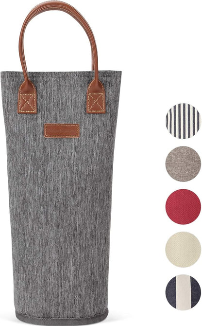 ZORMY Single Bottle Insulated Wine Tote, 1 Bottle Wine Carrier Bag Padded Wine Cooler Perfect Wine Lover's or Wedding Gift-Grey
