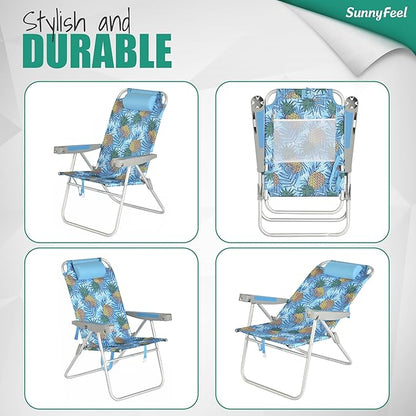 SUNNYFEEL Oversized Tall Folding Beach Chair Lightweight, 17" Portable Sand Chair for Adults Heavy Duty 500 LBS with Cup Holders, Foldable High Camping Lawn Chairs for Camp/Outdoor/Picnic/Sports