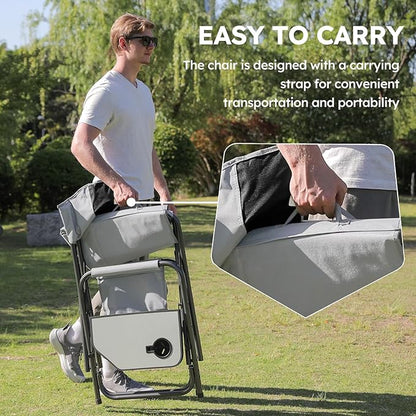 Oversized Directors Camping Chair Support 600 LBS, Heavy Duty Folding Outdoor Chairs with Detachable Side Pocket and Adjustable Side Table for Outside Beach,Lawn,Fishing (Black)