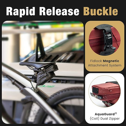 Lumiere & Co. Magnetic Quick-Release Bike Saddle Bag – Double Compartment, Low-Profile Brick Design, Designed with Fidlock's Magnetic Black V Buckle Attachment System, Mach X (Red)