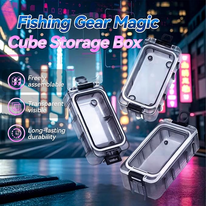 Tackle Box 4 and 8pcs Optional Combination Removable Freely Assemble Fishing Tackle Storage Cube Waterproof Fishing Tackle Organizer With Strong Magnetic Function Luminous (8, Black)