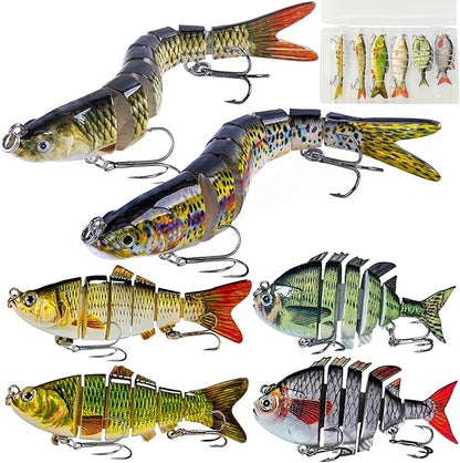 Multi Jointed Swimbait Saltwater Fishing Lures with Sharp Treble Hooks, Bass Fishing Lures Walleye Trout, Lifelike Slow Sinking Fish Bait Lures Kit Freshwater