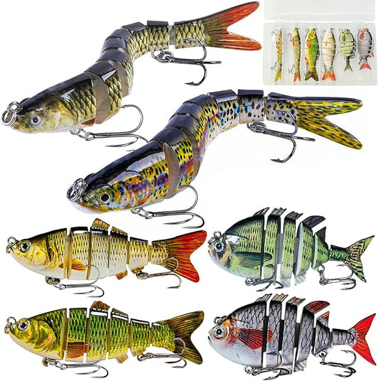 Multi Jointed Swimbait Saltwater Fishing Lures with Sharp Treble Hooks, Bass Fishing Lures Walleye Trout, Lifelike Slow Sinking Fish Bait Lures Kit Freshwater