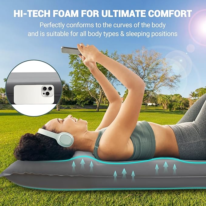 Elegear Self Inflating Sleeping Pad, Built-in Electric Pump 3.1" Ultra-Thick Memory Foam Camping Mattress with Pillow Foam Sleeping Pad for Camping R-Value 9.5 Foam Camping Pad for Car/Traveling
