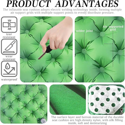 Inflatable seat Cushion-Travel Cushion Lnflatable Portable Air Sitting Pad for Stadium Camping OfficeCan also be used for lumbar and back support Lightweight Waterproof Camp Chair Accessories (Green)