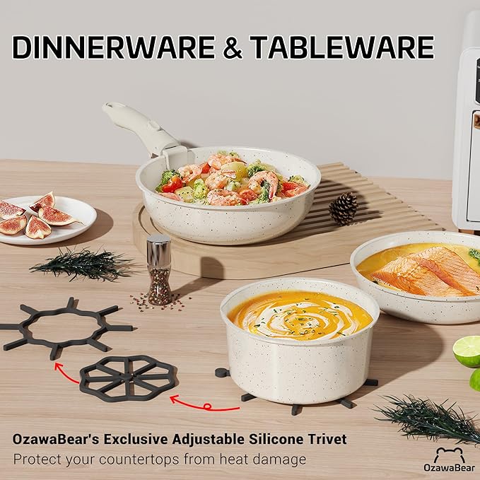 26 Pcs Pots and Pans Set Non Stick, Ceramic Cookware Set Non Toxic with Detachable Handles, Healthy Induction Cookware Oven Safe RV Kitchen Set, PFAS PFOA & PTFE Free, Cream White