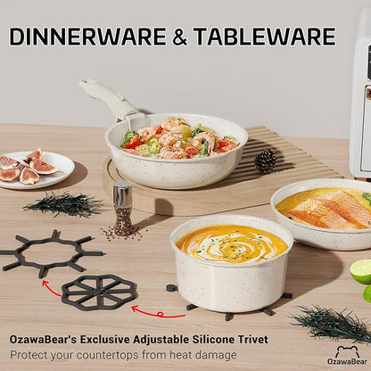 26 Pcs Pots and Pans Set Non Stick, Ceramic Cookware Set Non Toxic with Detachable Handles, Healthy Induction Cookware Oven Safe RV Kitchen Set, PFAS PFOA & PTFE Free, Cream White