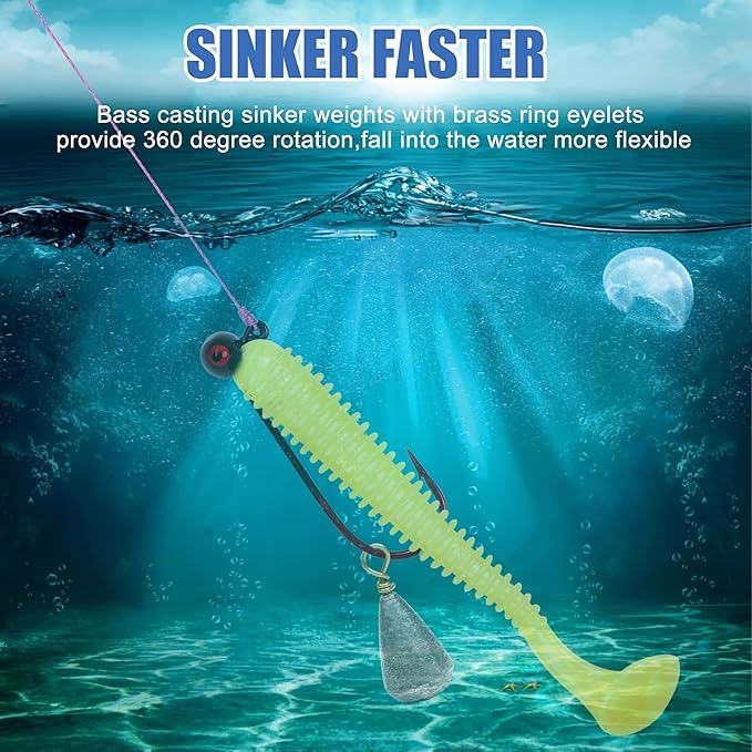 Bass Casting Sinkers Fishing Weights - 20/30pcs Bell Sinkers Drop Shot Weights with Brass Swivels for Saltwater & Freshwater