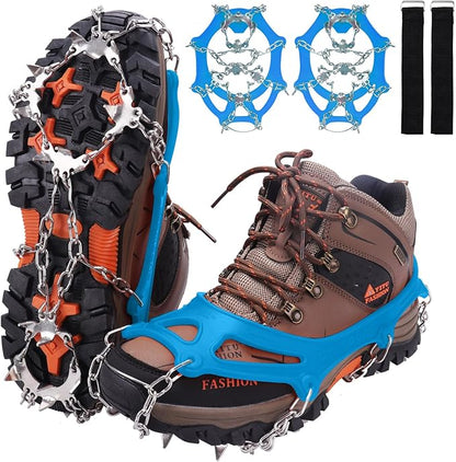 WIN.MAX Crampons for Shoes, Traction Cleats Ice Snow Grips with 19 Stainless Steel Spikes, Shoe Talons Anti - Slip Boots Spikes for Walking, Jogging, Climbing and Hiking