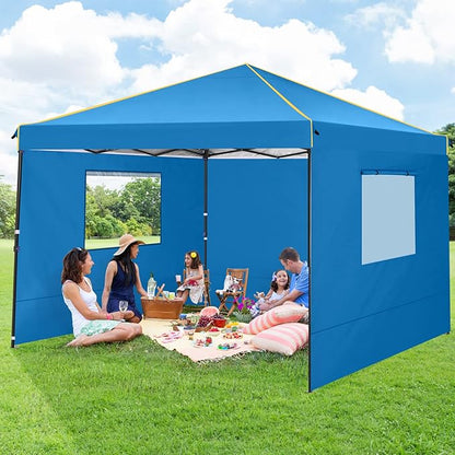 Alishebuy 10x10 Pop Up Canopy Tent with 4 Removable Sidewalls 2.0, Waterproof Commercial Instant Gazebo Tent Outdoor Canopy Tents for Party/Exhibition/Picnic with Carry Bag,4 Stakes & Ropes (Blue)