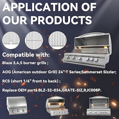 2025 1 Pc 18 x 7-3/8 Upgrade Heavy Duty Cast Shot Blasting Stainless Steel 5/16 Rod BBQ Cooking Grill Grate Replacement Part for Blaze Grill 3, 4, 5 Burner Grill Models, AOG, RCS, Summerset Sizzler