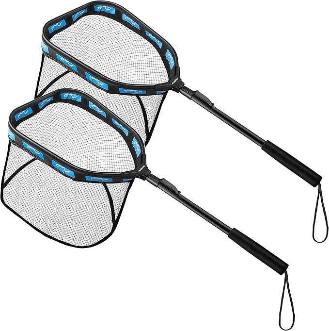 PLUSINNO Floating Fishing Net for Steelhead, Salmon, Fly, Kayak, Catfish, Bass, Trout Fishing, Rubber Coated Landing Net for Easy Catch & Release, Compact & Foldable for Easy Transportation & Storage