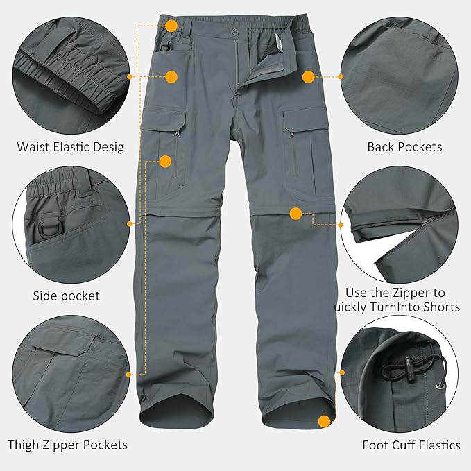 Mens Hiking Pants Convertible Lightweight Quick Dry Zip Off Waterproof Outdoor Travel Fishing Hunting Pants