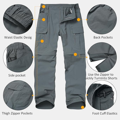 Mens Hiking Pants Convertible Lightweight Quick Dry Zip Off Waterproof Outdoor Travel Fishing Hunting Pants
