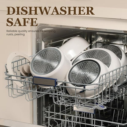 KIKCOIN Ceramic Cookware Set, 20 Pack Nonstick Pots and Pans Set with Detachable Handles, Healthy Frying Pans, Induction Dishwasher Oven Safe Kitchen Set, PFAS PFOA & PTFE Free