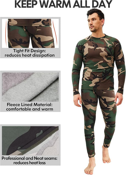 CL convallaria 2 Pack Mens Thermal Underwear Fleece Lined Long Johns Winter Base Layer Cold Weather Hunting Gear