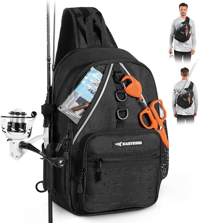 KastKing Karryall Sling Tackle Bag–Fishing Sling Pack,Fishing Backpack With Rod Holder,MOLLE System,Soft Bait & Gear Storage