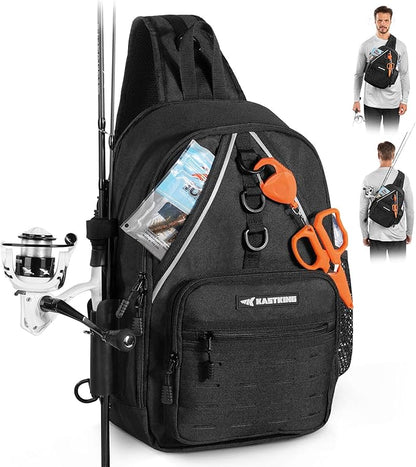 KastKing Karryall Sling Tackle Bag–Fishing Sling Pack,Fishing Backpack With Rod Holder,MOLLE System,Soft Bait & Gear Storage