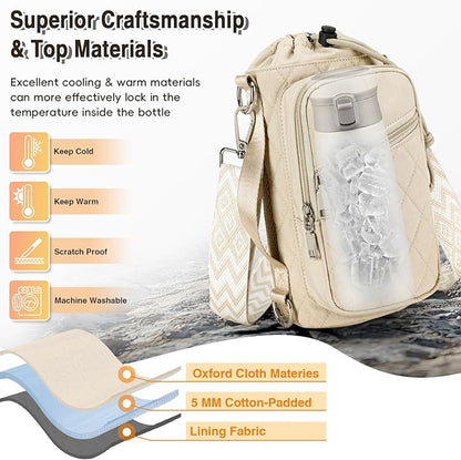 Water Bottle Carrier Bag with Strap, Water Bottle Holder Crossbody Bags for Women Men for Walking, Hiking,Cycling