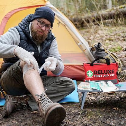 380 Pieces Deluxe First Aid Kit Compact Trauma Medical Kits with Assorted Bandages, Instant Cold Pack, Emergency Blanket for Home, Travel, Camping, Vehicle, Emergency Kits(Red)