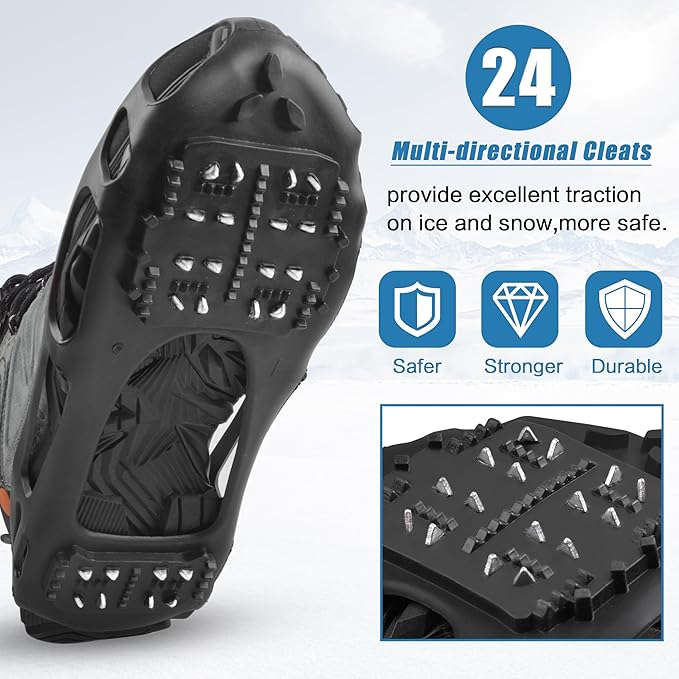 Ice Cleats Snow Traction Cleats Crampon for Walking on Snow and Ice Non-Slip Overshoe Rubber Anti Slip Crampons Slip-on Stretch Footwear