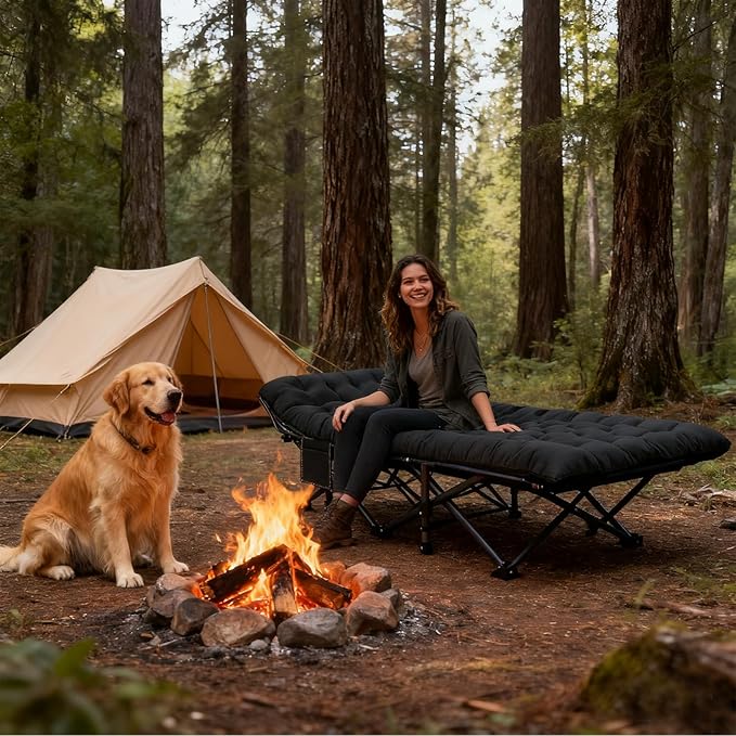 LILYPELLE Folding Camping Cot, Extra Wide Heavy Duty Sleeping Cots with Carry Bag, Double Layer Oxford Portable Travel Camp Cots for Home, Office Nap and Outdoor Beach