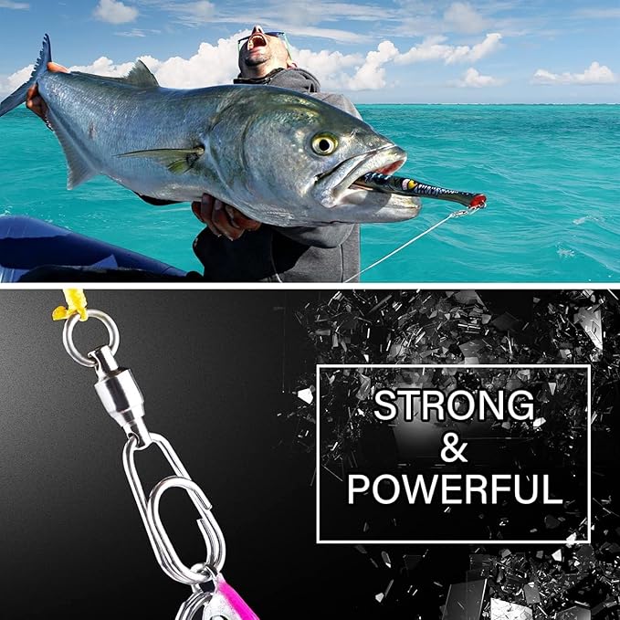 Atibin High Strength Fishing Swivel Steel Stainless Connector Swivel Snaps Saltwater Ball Bearing Split Rings Freshwater White Nickel 30lbs-156lbs
