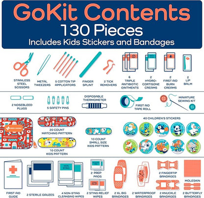 KeepGoing Travel First Aid Kit for Kids – 130 Pc. for Car, Home, Purse, Diaper Bag & Backpack with Latex-Free Bandages - Mini First Aid Kit Travel Size TSA-Approved
