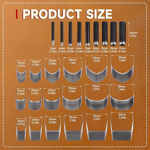 Leather Circle Cutter Tool Set, 27 Pieces, High Carbon Steel Round Cutting Dies, Hole Punch Kit with15MM, 20MM, 25MM, 30MM, 35MM, 38M Dies for DIY Leather Craft