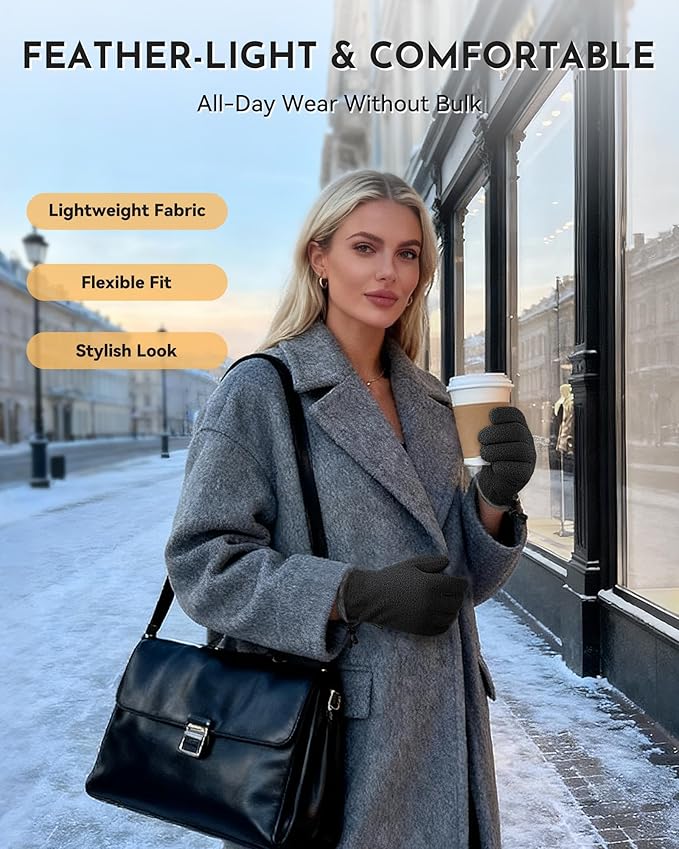 Winter Warm Gloves for Women - Fashion Style Windproof Cuffs Soft fleece - Touchscreen Thermal Flexible Gloves