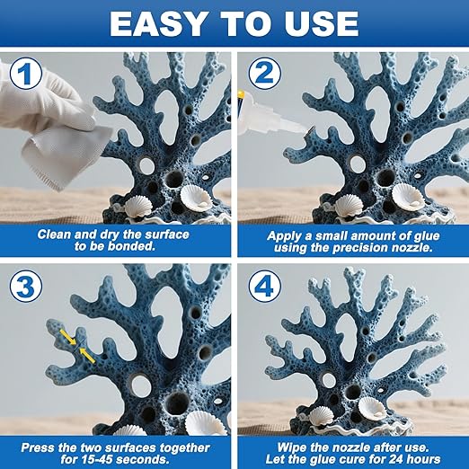 Stone Glue 100g - Marble Glue Heavy Duty for Granite, Artificial Stones & Tile | Clear Waterproof Stone Adhesive for Marble Repair & Craft Projects | Fast Drying, Strong, 6 Precision Nozzle