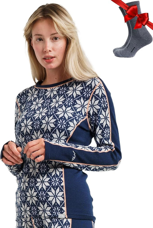 Merino.tech Merino Wool Base Layer Women - 100% Merino Wool Heavyweight, Midweight, Lite Long Sleeve Thermal Shirt and Socks