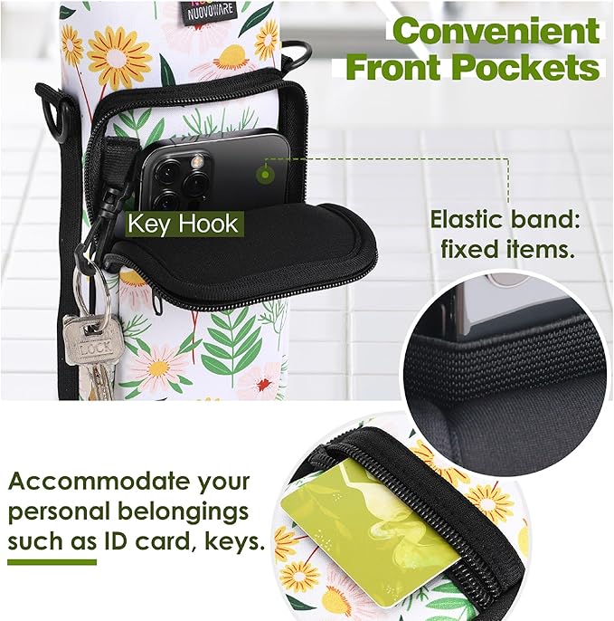 Nuovoware Water Bottle Carrier Bag,25oz/40oz/64oz Bottle Pouch Holder,Adjustable Shoulder Hand Strap 2 Pocket Sling Neoprene Sleeve Sports Accessories for Hiking Travelling Camping