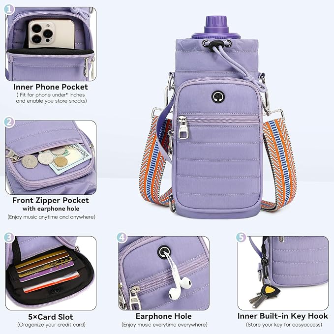 Water Bottle Carrier Bag with Strap, Sling Bag for Walking, Hiking, Cycling, Black, 40 Ounces