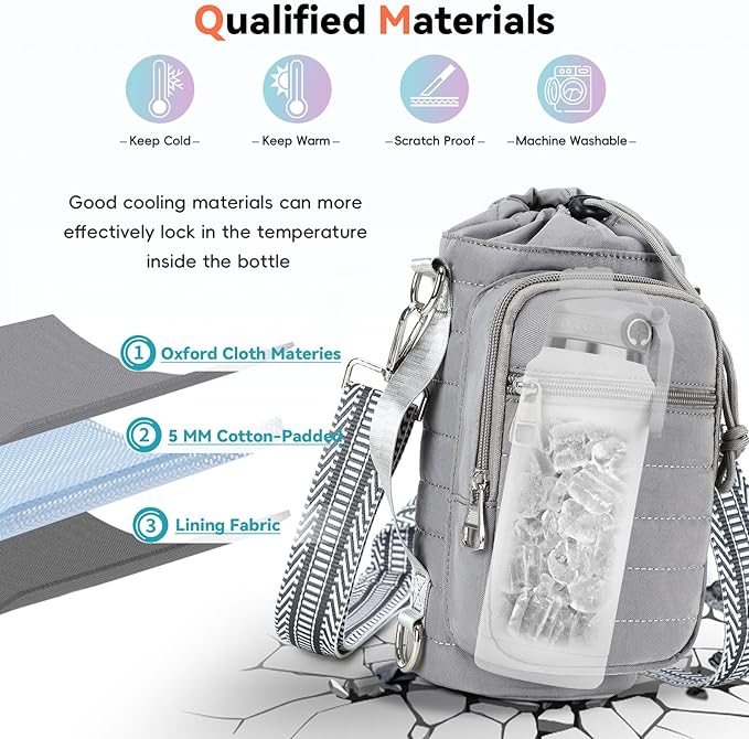 Water Bottle Carrier Bag with Strap, Sling Bag for Walking, Hiking, Cycling, Black, 40 Ounces