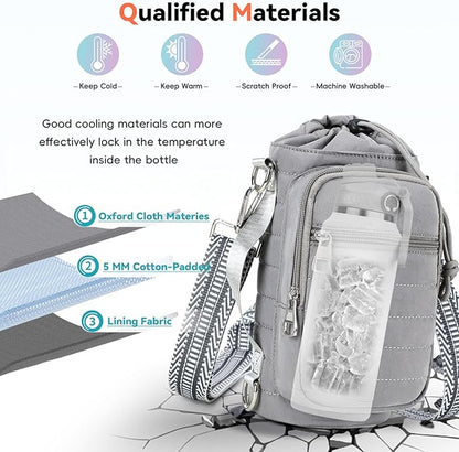 Water Bottle Carrier Bag with Strap, Sling Bag for Walking, Hiking, Cycling, Black, 40 Ounces