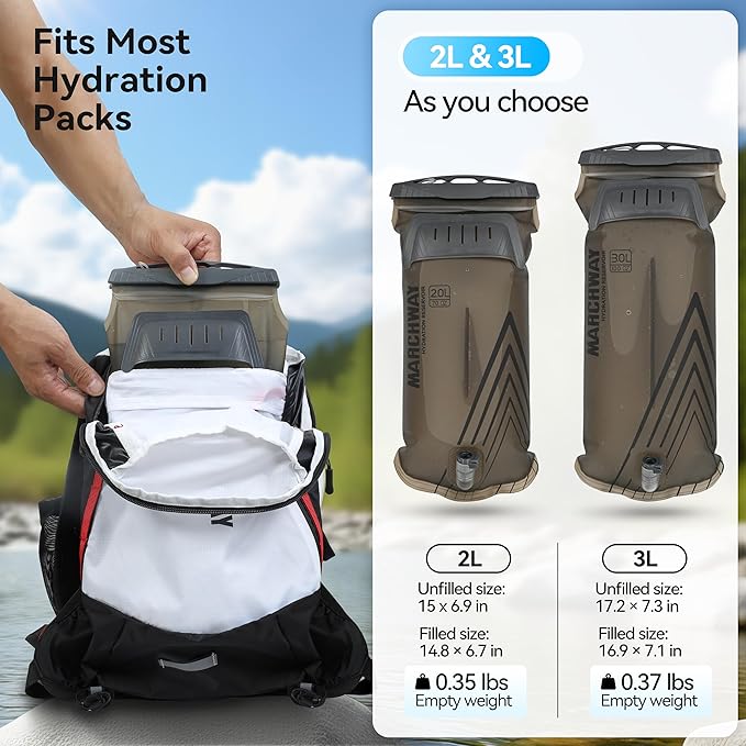 MARCHWAY Lightweight TPU Hydration Bladder 2L/3L for Hydration Packs, Slide-Seal Wide Mouth Water Reservoir Bag with Carry Handle for Hiking, Cycling, Running, Camping, Travel