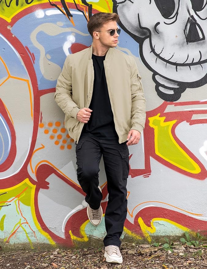 TBMPOY Men's Fall Jacket Winter Windbreaker Bomber Zip Up Padded Softshell Warm Windproof Casual Coat